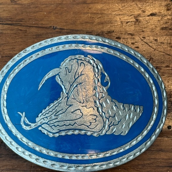 Vintage 1997 Colorado Silver Star Rattlesnake Belt Buckle Blue Enamel 7011 USA